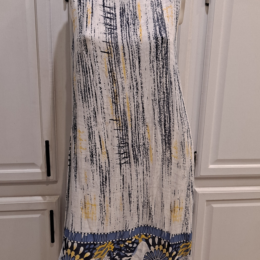 Charlies White and Blue Midi Dress with Yellow Accents